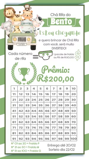 Convite Chá Rifa Safari com Bichinhos para Editar Online