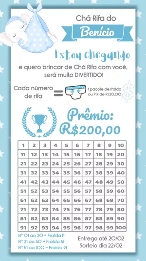 Convite Chá Rifa Elefantinho Azul para Editar Online