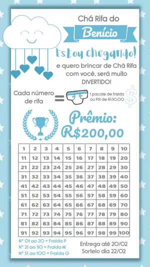 Convite Chá Rifa Chuva de Amor Menino para Editar Online
