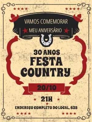 Convite Aniversário Country: Modelo Rústico para Editar Online