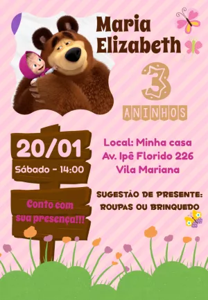 Convite Aniversário Masha e o Urso para Editar Online