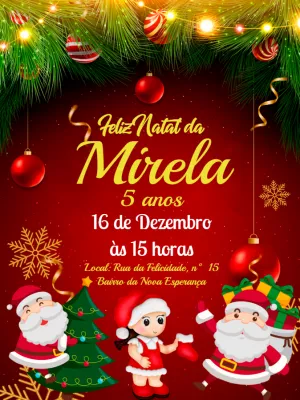 Convite de Aniversário Natalino Menina para Editar Online