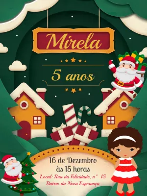 Convite de Aniversário Natalino com Papai Noel para Editar