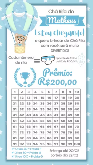 Chá Rifa Ursinho Baloeiro Menino para Editar Online