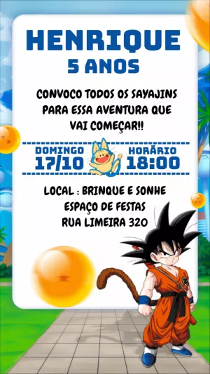 Convite Aniversário Dragon Ball Z com Goku para Editar Online