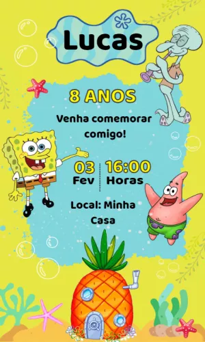 Convite Aniversário Bob Esponja para Editar Online