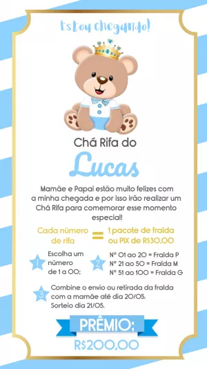 Convite Chá Rifa Ursinho Príncipe para Editar Online