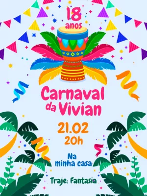 Convite de Aniversário Carnaval Colorido para Editar Online