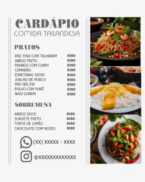 Cardápio Tailandês com Fotos para Editar Online