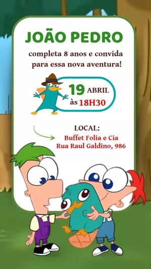 Convite Aniversário Phineas e Ferb para Editar Online