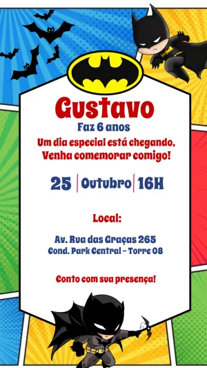 Convite de Aniversário Batman para Editar Online
