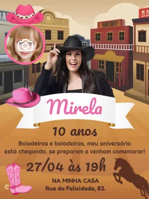 Convite Aniversário Boiadeira com Foto para Editar Online