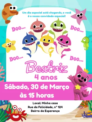 Convite de Aniversário Baby Shark para Editar Online