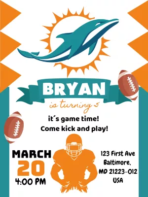 Dolphins Football Birthday Invitation to Edit Online