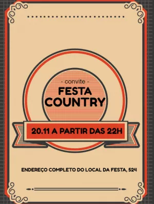 Convite de Festa Country Rústico para Editar Online