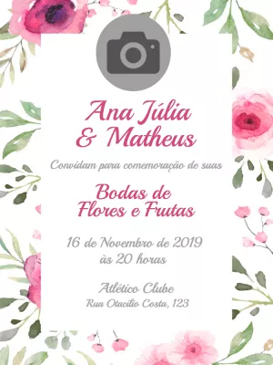 Convite Bodas de Flores e Frutas com Foto para Editar Online