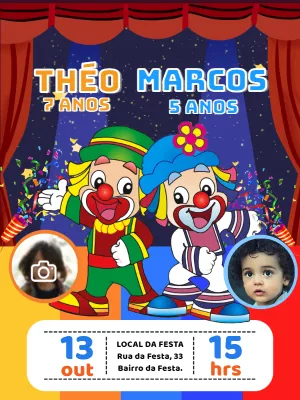 Convite Aniversário Duplo Patati Patatá com Foto para Editar