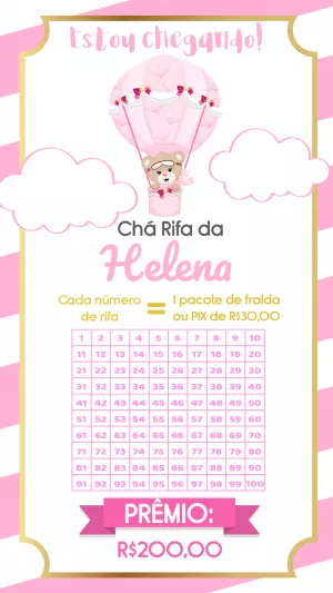 Convite Chá Rifa Ursinha Baloeira para Editar Online