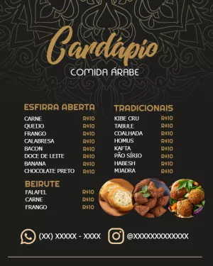 Cardápio de Comida Árabe Elegante para Editar Online