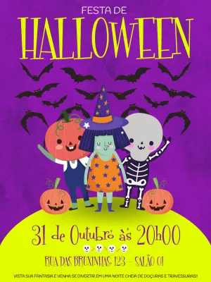 Convite Festa de Halloween com Personagens Fofos para Editar