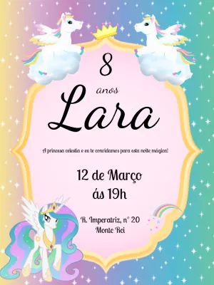 Convite Aniversário Unicórnio Princesa para Editar Online