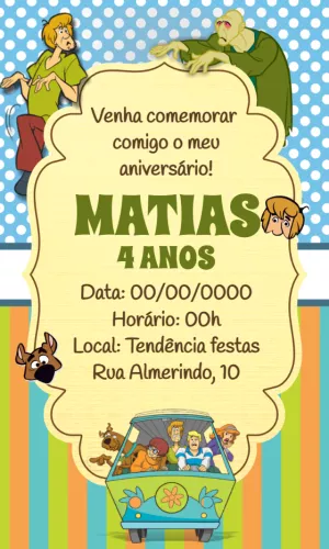 Convite Aniversário Scooby Doo com Personagens para Editar