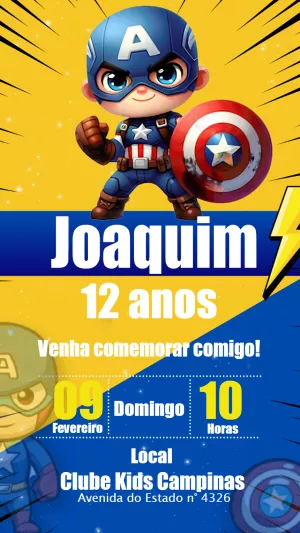 Convite Aniversário Capitão América Fofo para Editar Online