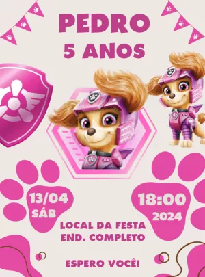 Convite Aniversário Patrulha Canina Skye para Editar Online