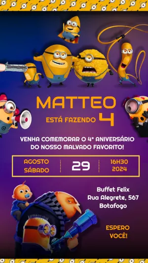 Convite de Aniversário Meu Malvado Favorito 4 para Editar Online