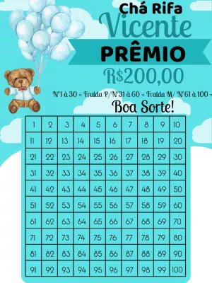 Chá Rifa Ursinho com Balões Editável para Menino