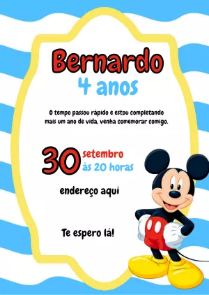 Convite de Aniversário Mickey Mouse para Editar Online