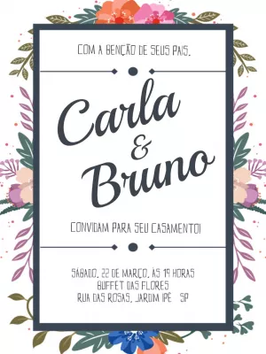 Convite de Casamento Floral Minimalista para Editar Online