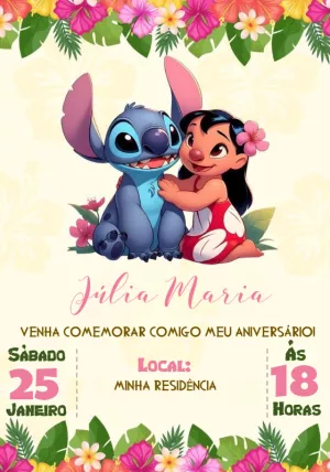Convite de Aniversário Lilo e Stitch para Editar Online