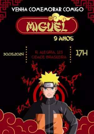Convite de Aniversário Naruto para Editar e Imprimir Online