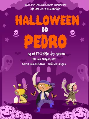 Convite de Halloween Infantil com Fantasias para Editar Online