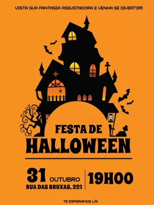 Convite de Halloween com Casa Mal-Assombrada para Editar Online