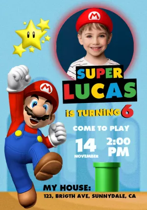 Super Mario Birthday Photo Invitation to Edit Online