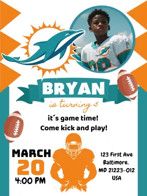 Editable Football Birthday Photo Invitation to Customize Online