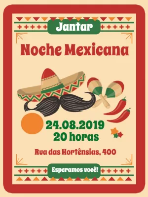 Convite Jantar Mexicano com Elementos Típicos para Editar Online