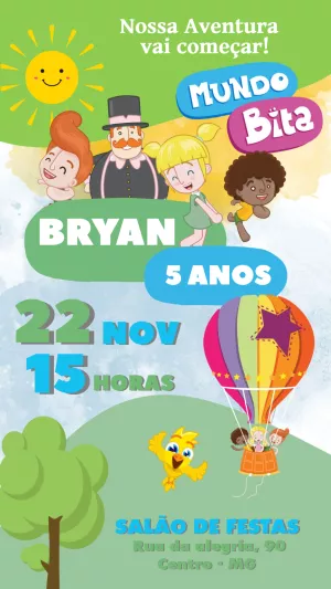 Convite de Aniversário Mundo Bita com Personagens para Editar