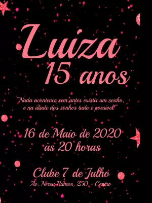 Convite de 15 Anos Rosa e Preto Glitter para Editar Online