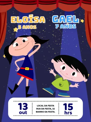 Convite Aniversário Duplo Show da Luna para Editar Online