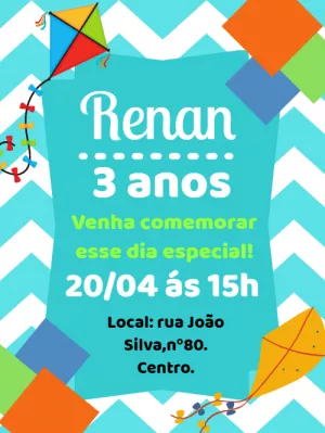 Convite de Aniversário Pipa Colorida para Editar Online
