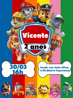 Invito di compleanno Paw Patrol – Statico – Gley Leobas