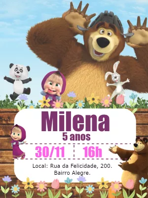 Convite de Aniversário Masha e o Urso para Editar Online