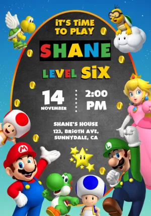Super Mario Bros Birthday Invitation with Characters to Edit