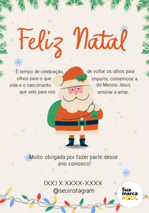 Cartão de Agradecimento de Natal com Papai Noel para Editar