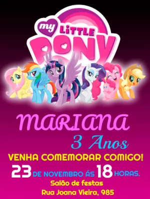 Convite de Aniversário My Little Pony para Editar Online