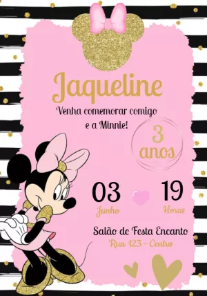 Convite de Aniversário Minnie Mouse Rosa para Editar Online
