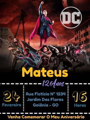Convite Aniversário Liga da Justiça para Editar Online